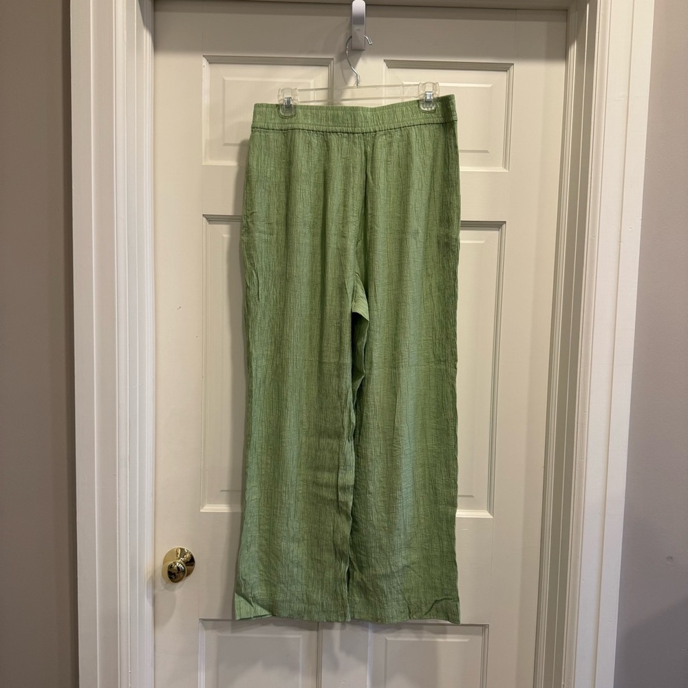 Madewell Light Green Crinkled Crepe Straight-Leg Crop Pants Size M - Picture 2 of 3